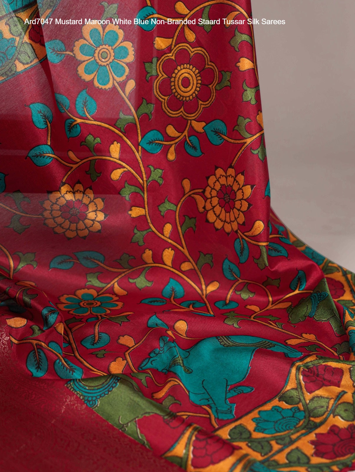 Ard7047 Mustard Maroon White Blue Non-Branded Staard Tussar Silk Sarees