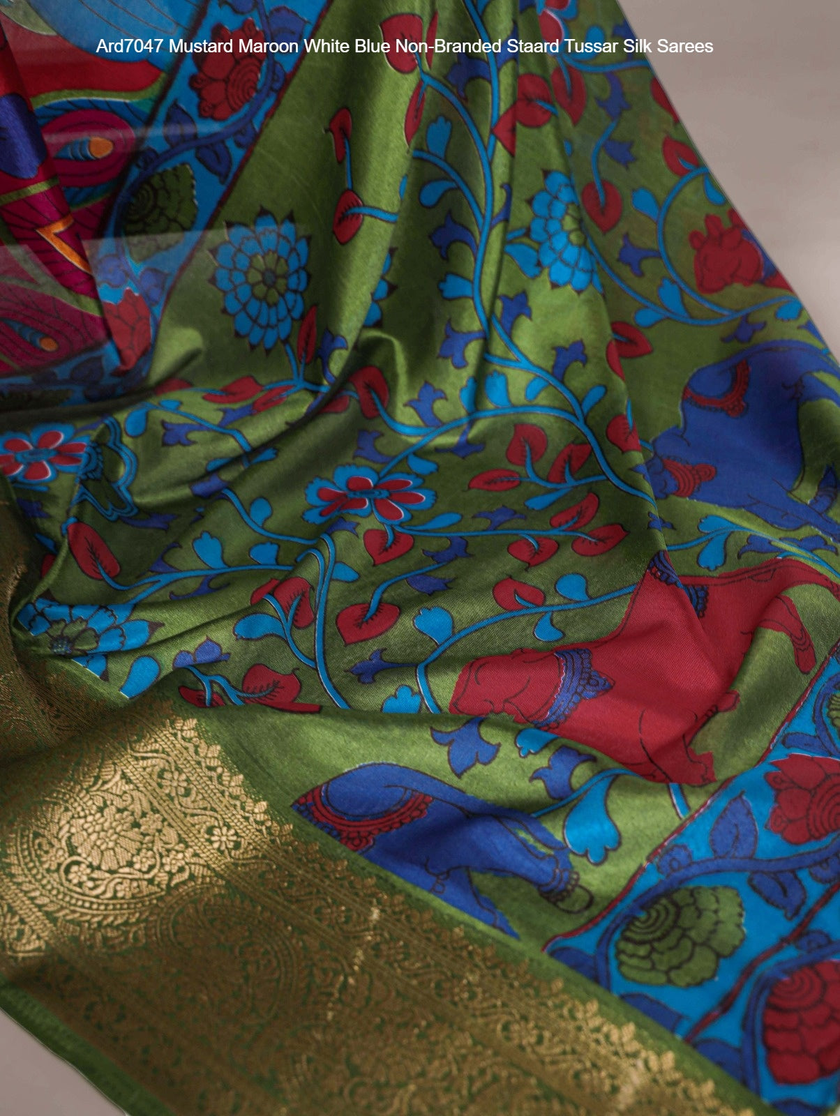 Ard7047 Mustard Maroon White Blue Non-Branded Staard Tussar Silk Sarees