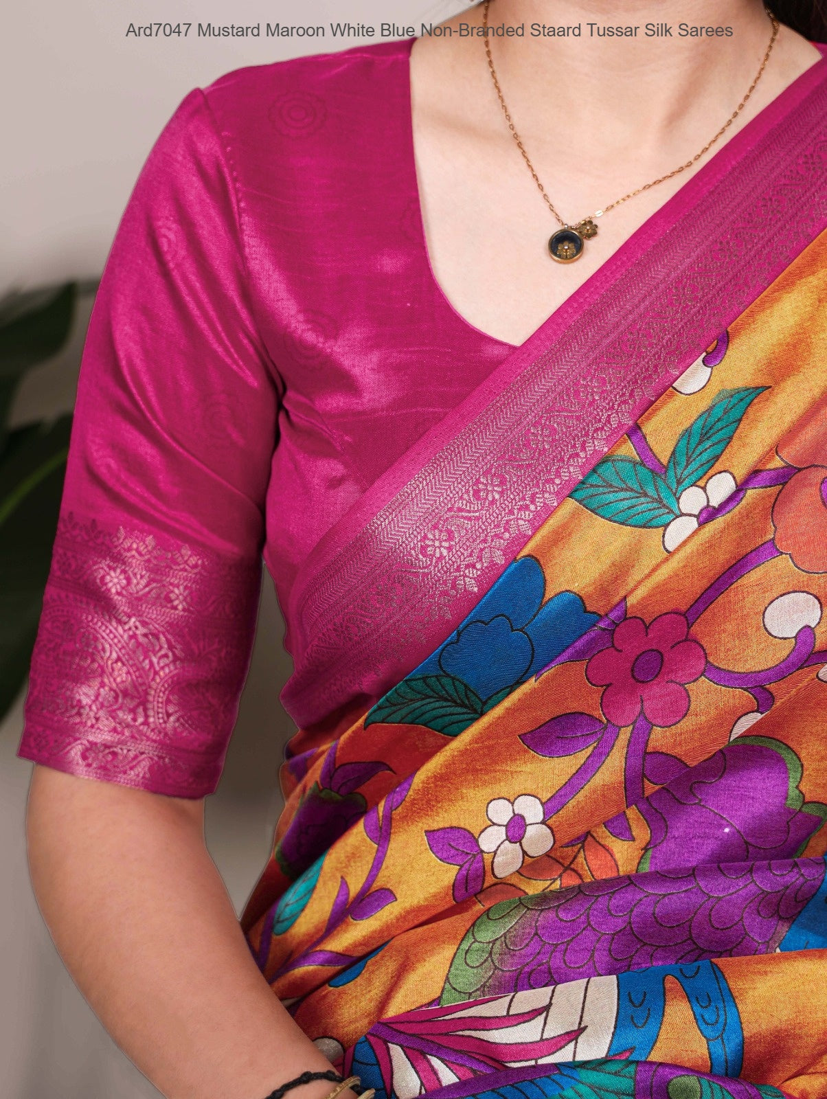 Ard7047 Mustard Maroon White Blue Non-Branded Staard Tussar Silk Sarees