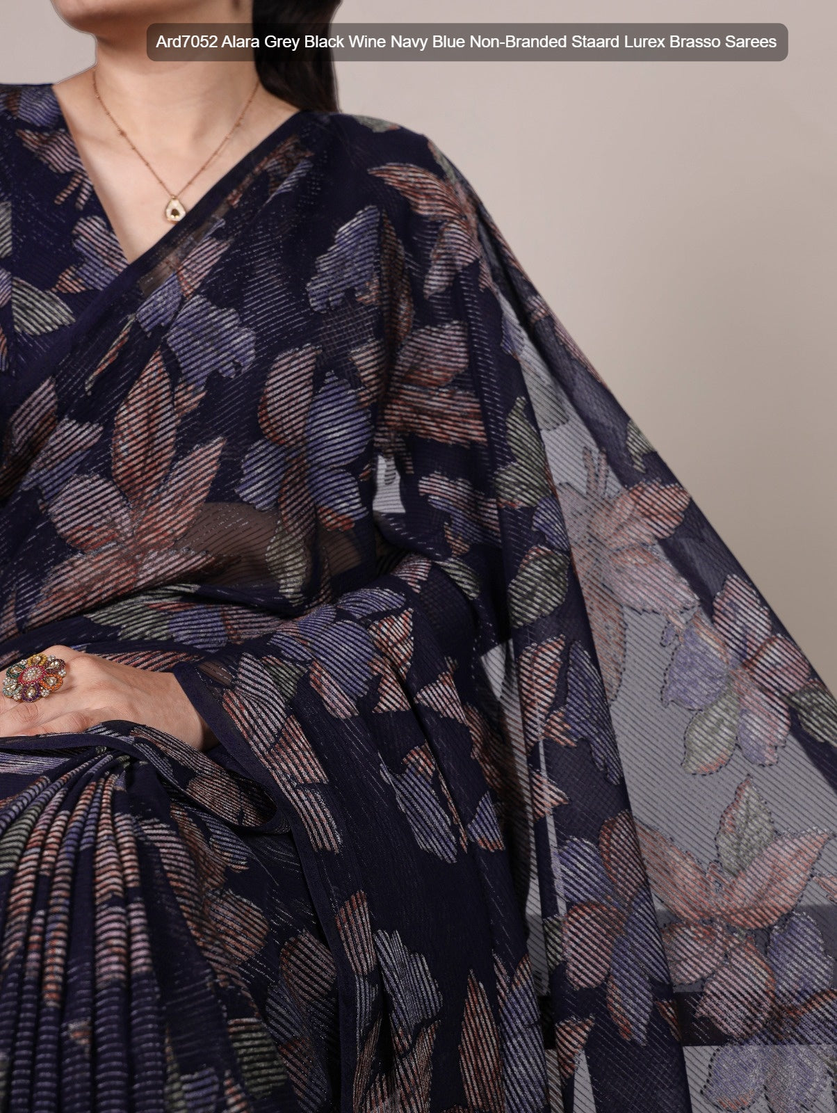 Ard7052 Alara Grey Black Wine Navy Blue Non-Branded Staard Lurex Brasso Sarees