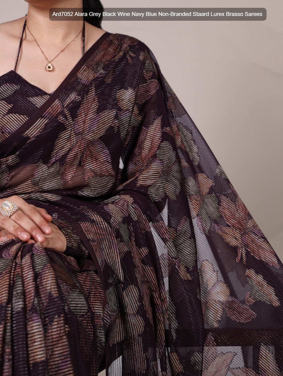 Ard7052 Alara Grey Black Wine Navy Blue Non-Branded Staard Lurex Brasso Sarees