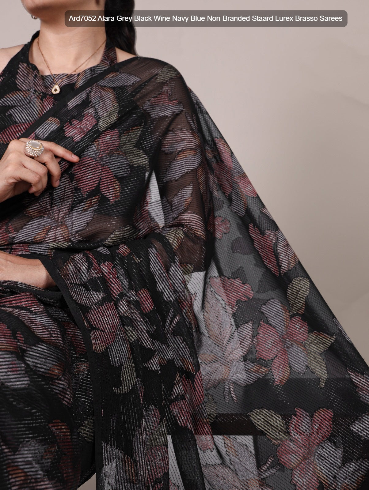 Ard7052 Alara Grey Black Wine Navy Blue Non-Branded Staard Lurex Brasso Sarees