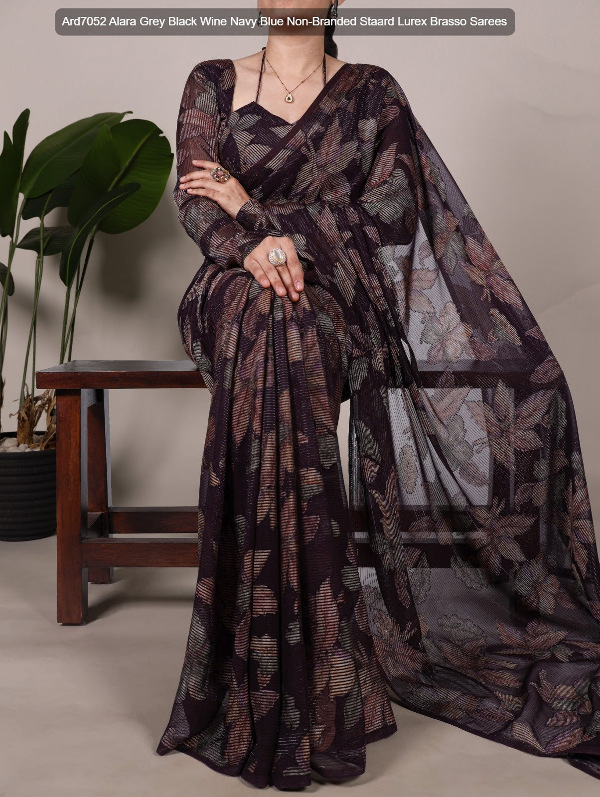 Ard7052 Alara Grey Black Wine Navy Blue Non-Branded Staard Lurex Brasso Sarees