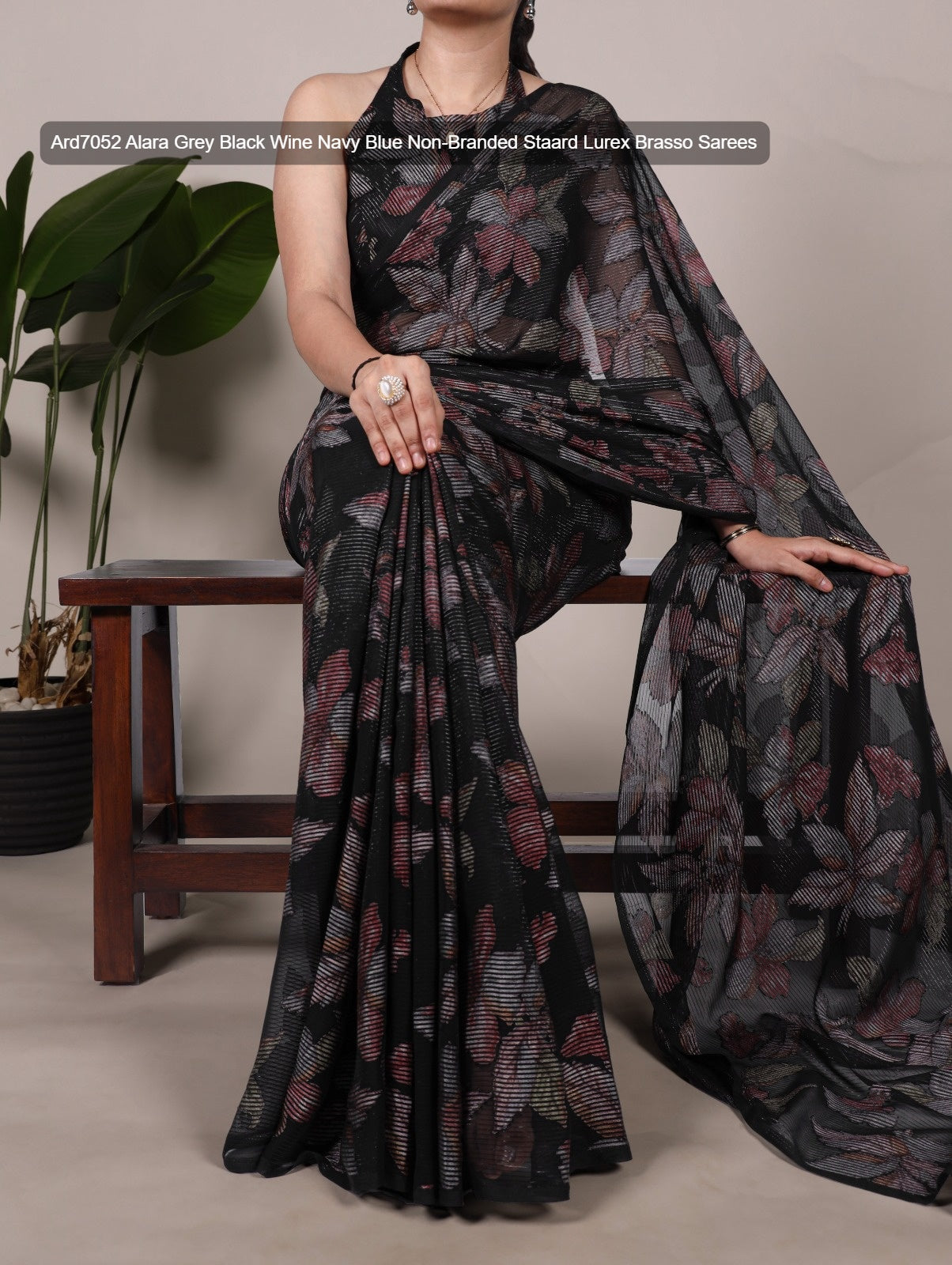 Ard7052 Alara Grey Black Wine Navy Blue Non-Branded Staard Lurex Brasso Sarees