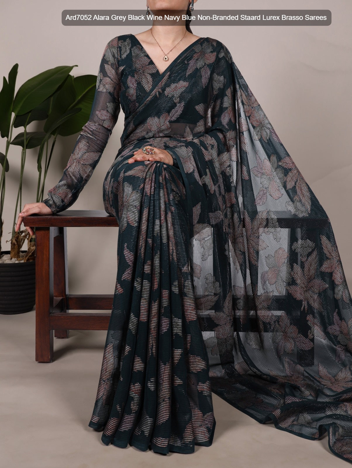 Ard7052 Alara Grey Black Wine Navy Blue Non-Branded Staard Lurex Brasso Sarees
