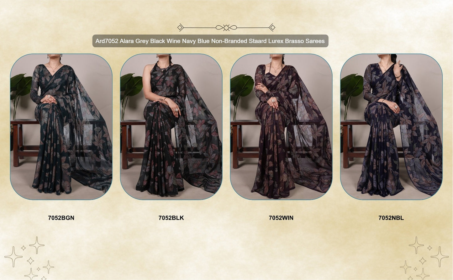 Ard7052 Alara Grey Black Wine Navy Blue Non-Branded Staard Lurex Brasso Sarees