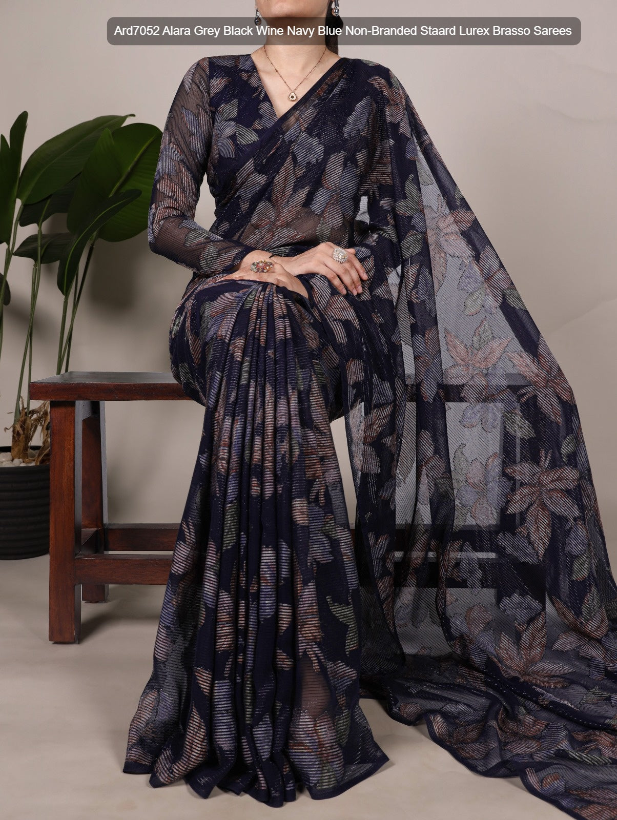Ard7052 Alara Grey Black Wine Navy Blue Non-Branded Staard Lurex Brasso Sarees