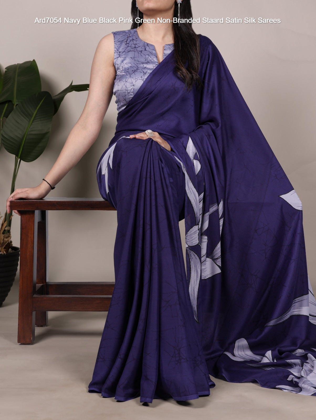 Ard7054 Navy Blue Black Pink Green Non-Branded Staard Satin Silk Sarees