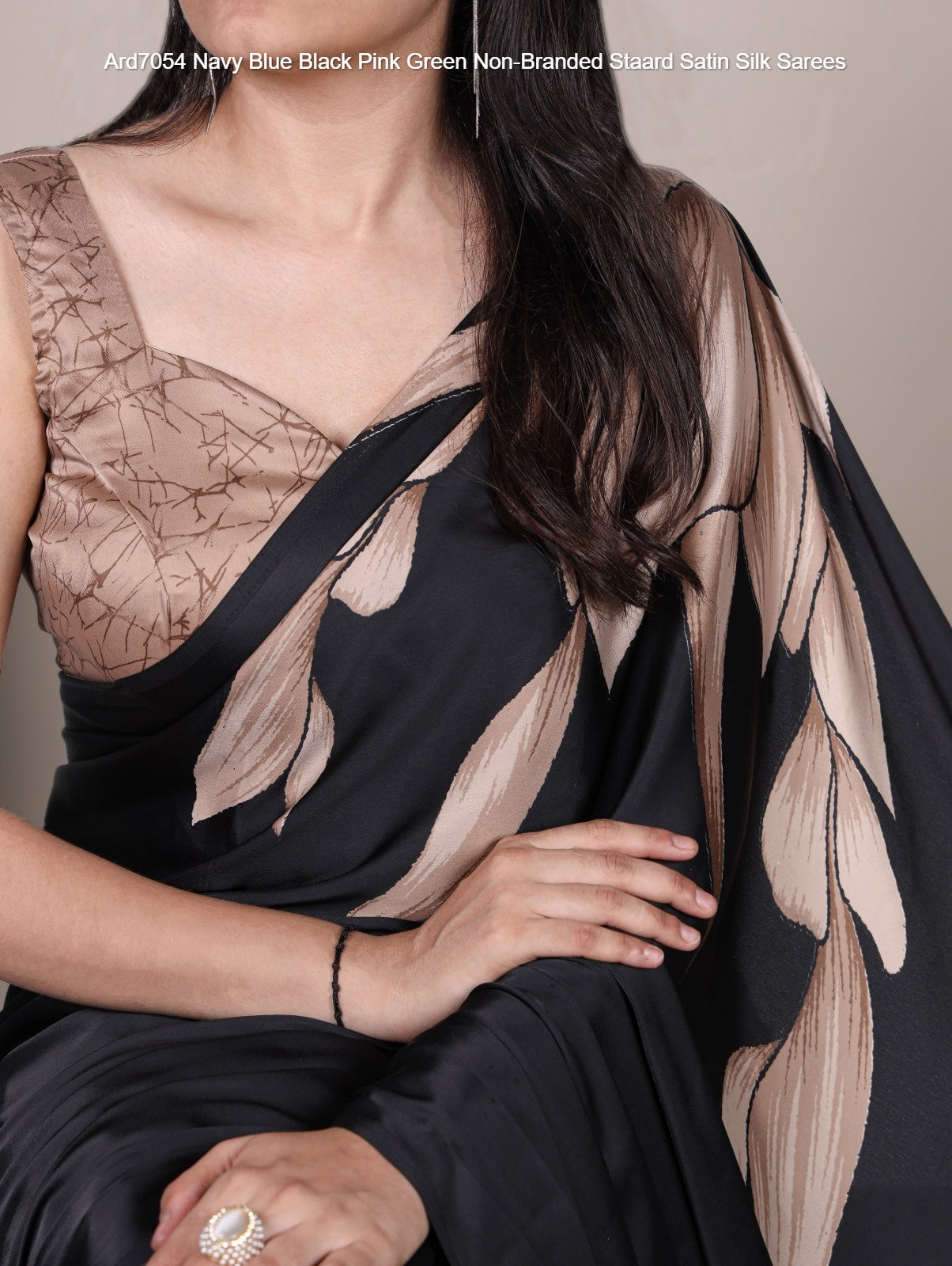 Ard7054 Navy Blue Black Pink Green Non-Branded Staard Satin Silk Sarees