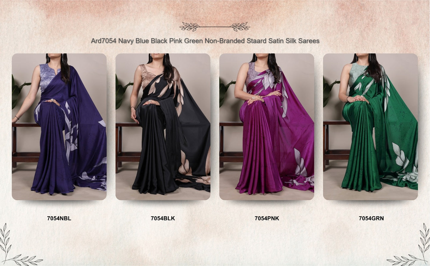 Ard7054 Navy Blue Black Pink Green Non-Branded Staard Satin Silk Sarees