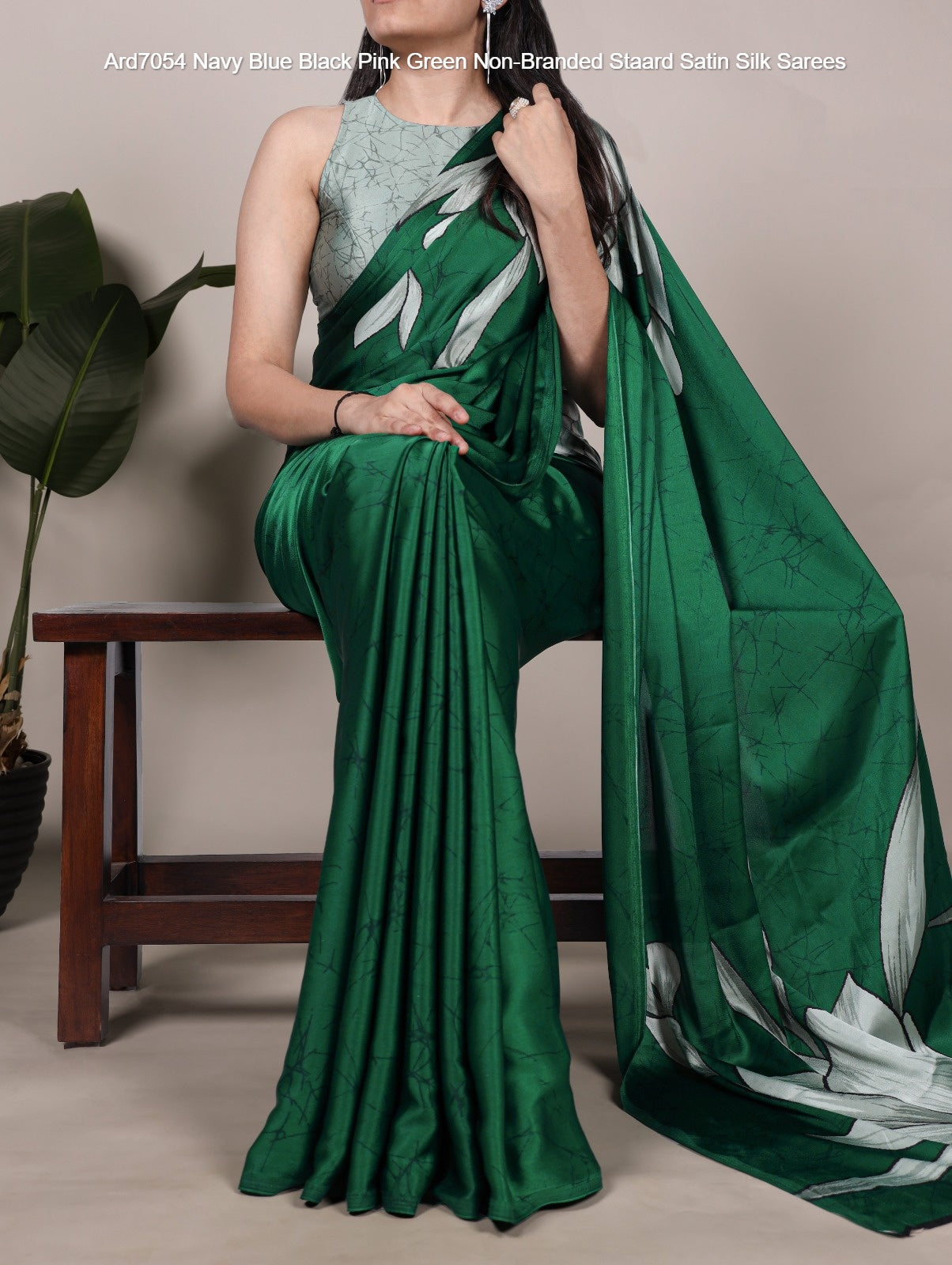 Ard7054 Navy Blue Black Pink Green Non-Branded Staard Satin Silk Sarees