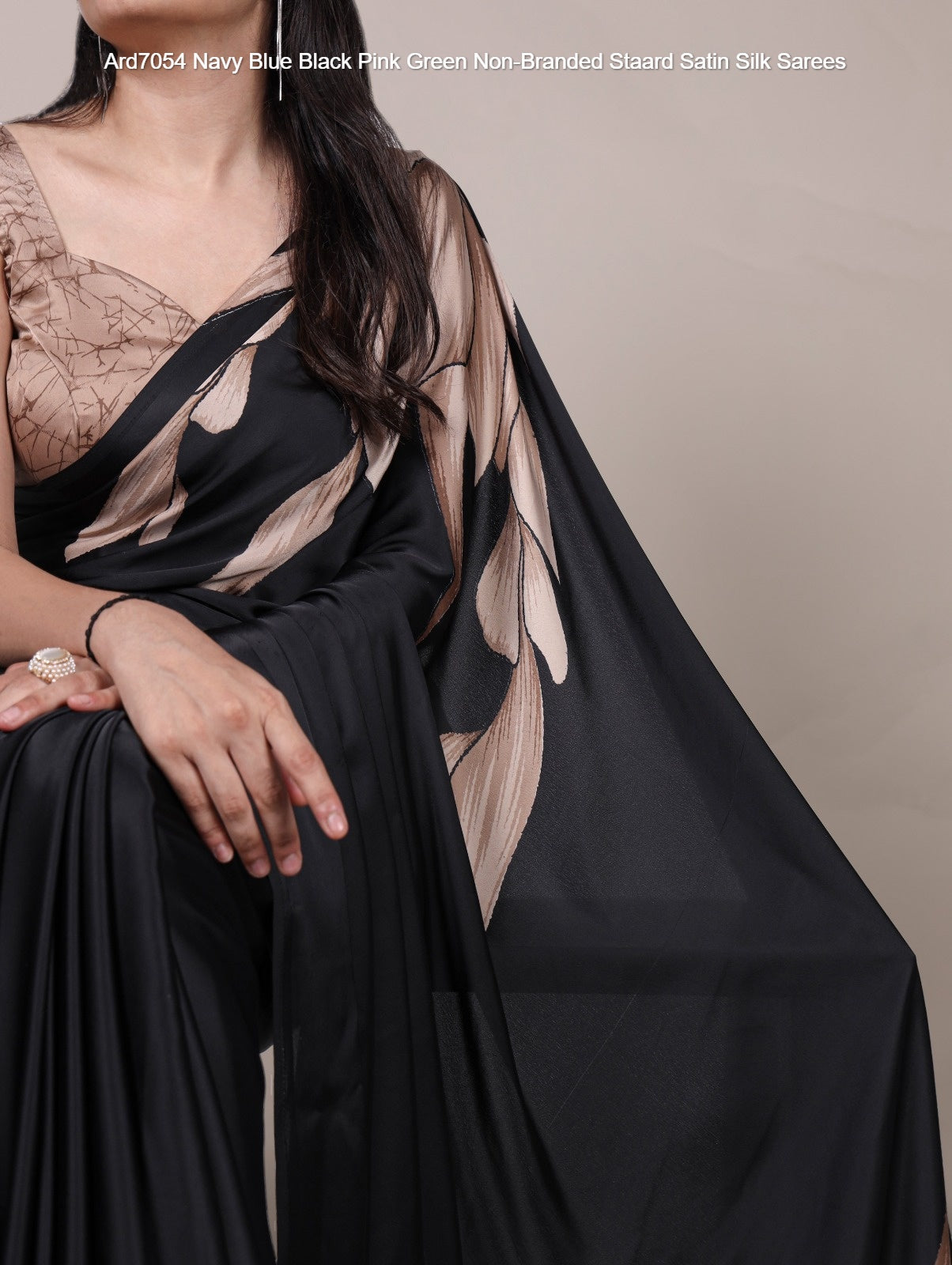 Ard7054 Navy Blue Black Pink Green Non-Branded Staard Satin Silk Sarees