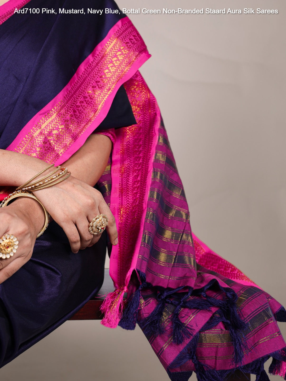Ard7100 Pink, Mustard, Navy Blue, Bottal Green Non-Branded Staard Aura Silk Sarees