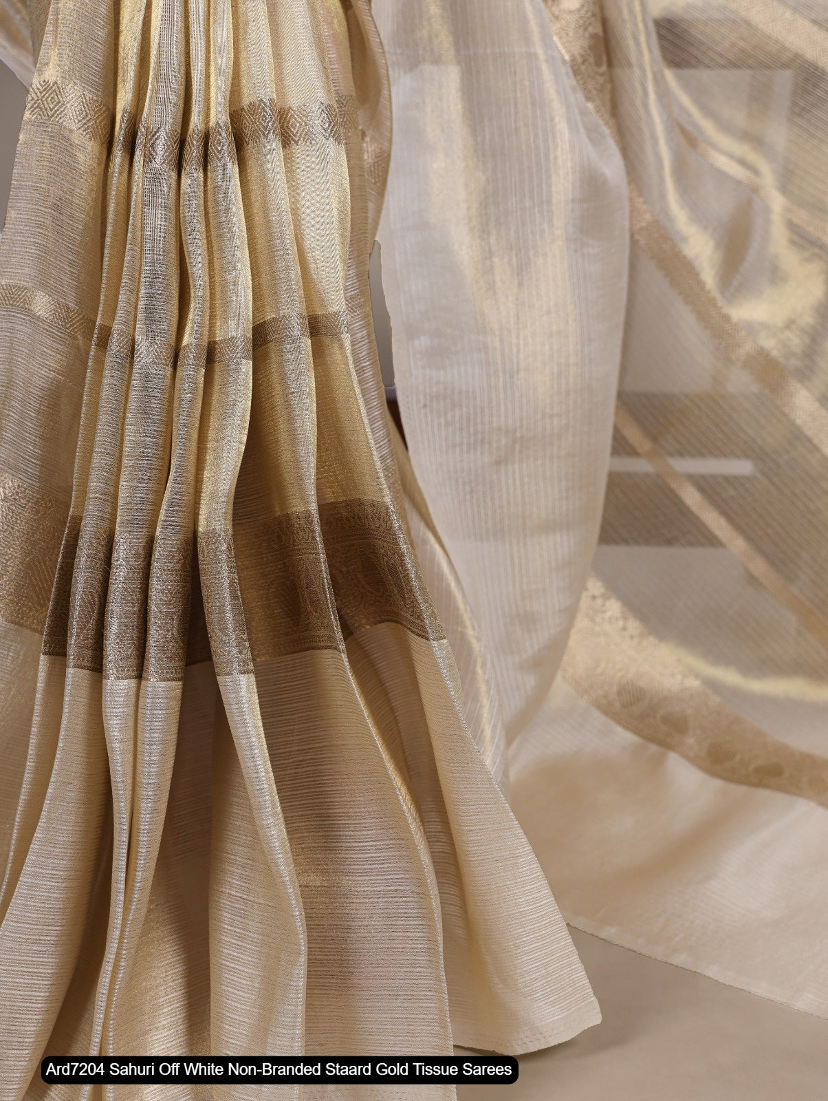 Ard7204 Sahuri Off White Non-Branded Staard Gold Tissue Sarees