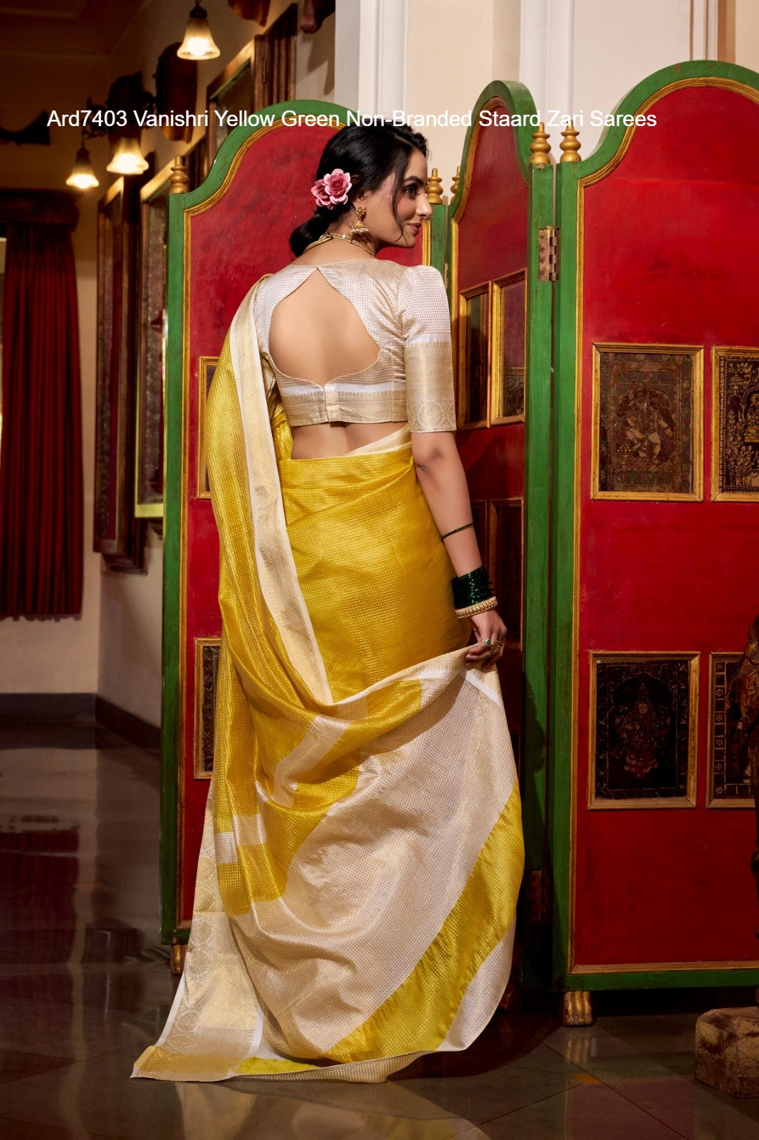 Ard7403 Vanishri Yellow Green Non-Branded Staard Zari Sarees