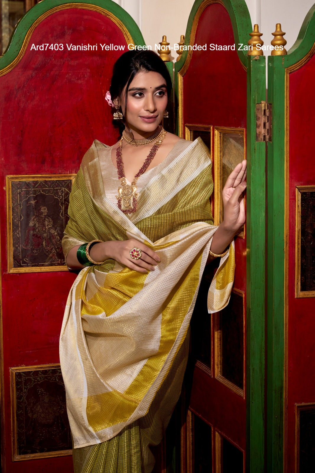 Ard7403 Vanishri Yellow Green Non-Branded Staard Zari Sarees