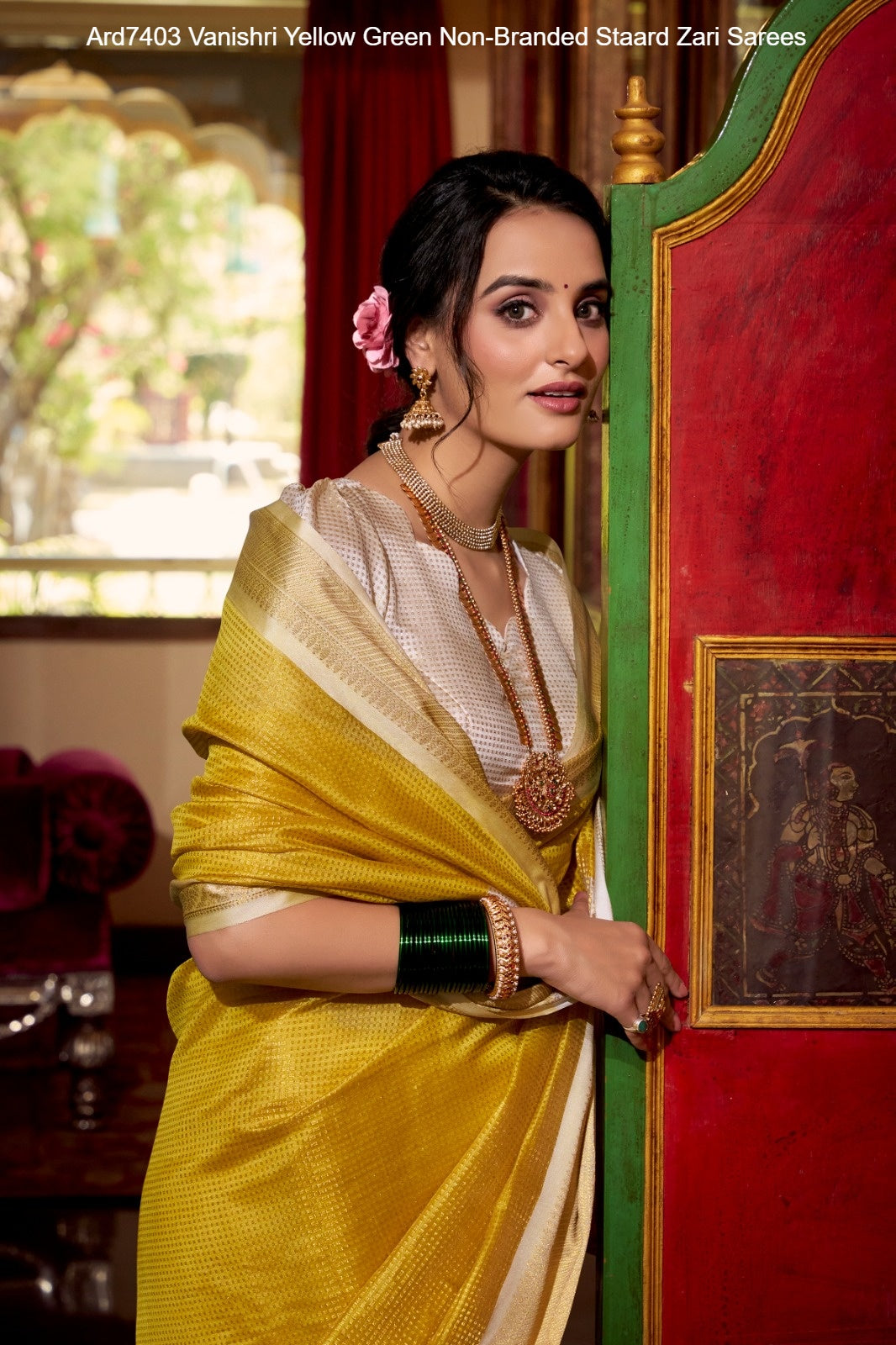 Ard7403 Vanishri Yellow Green Non-Branded Staard Zari Sarees