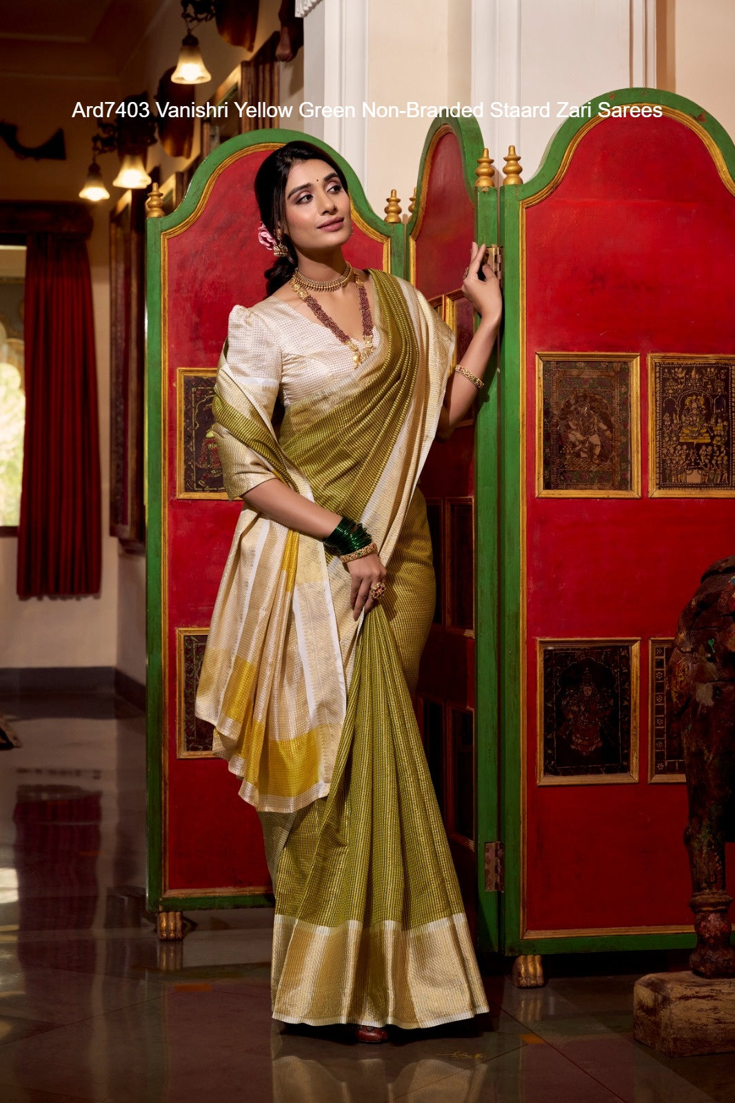 Ard7403 Vanishri Yellow Green Non-Branded Staard Zari Sarees