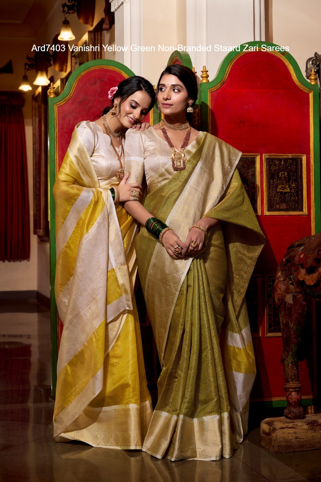 Ard7403 Vanishri Yellow Green Non-Branded Staard Zari Sarees