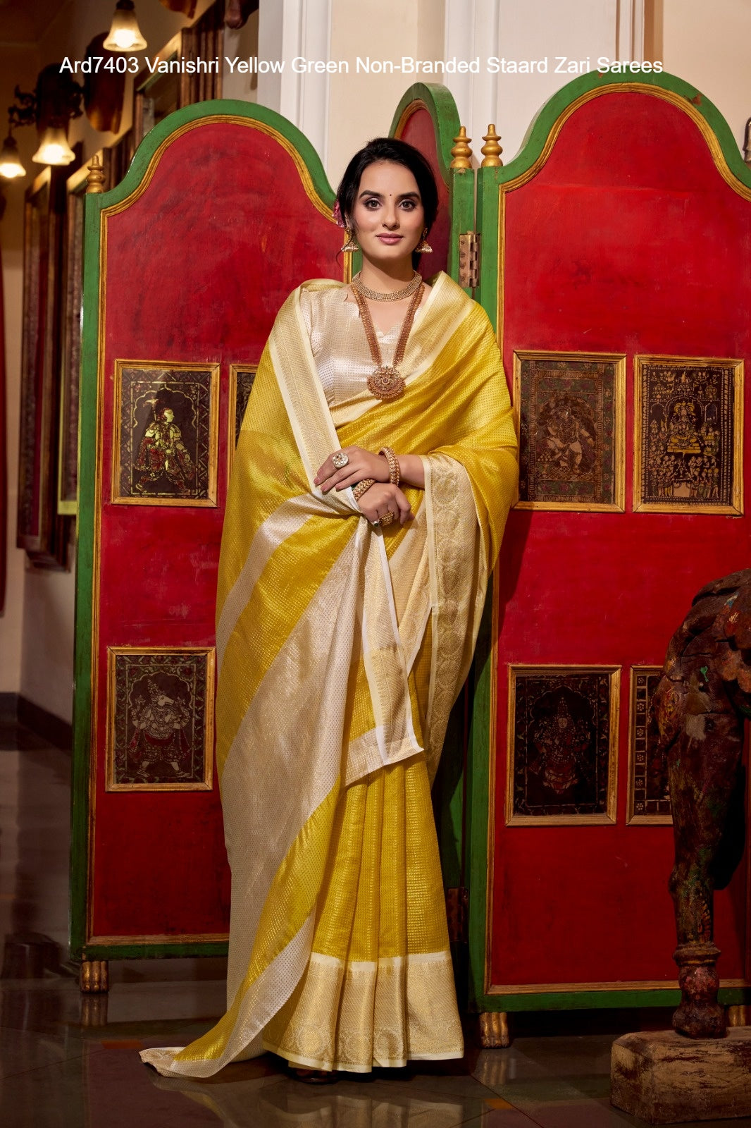 Ard7403 Vanishri Yellow Green Non-Branded Staard Zari Sarees