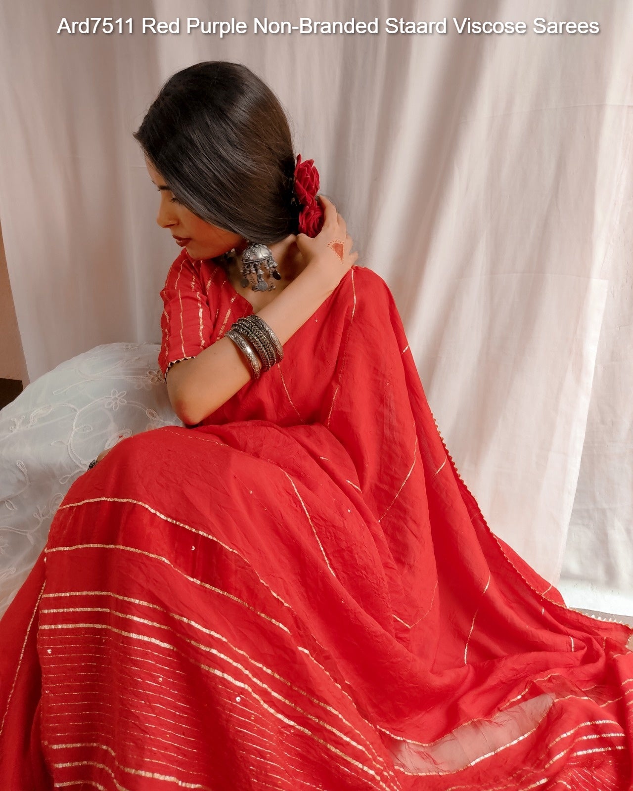 Ard7511 Red Purple Non-Branded Staard Viscose Sarees