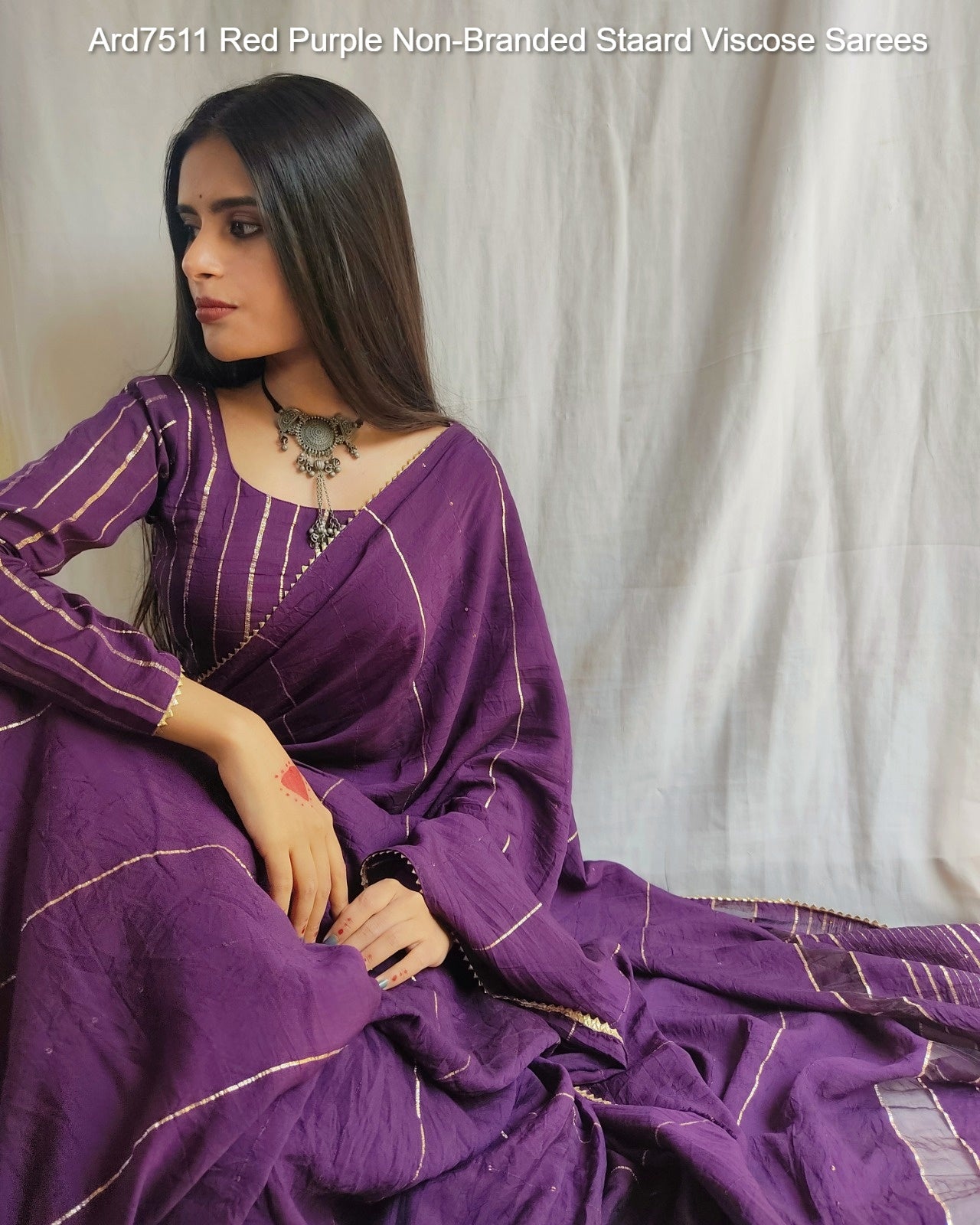 Ard7511 Red Purple Non-Branded Staard Viscose Sarees