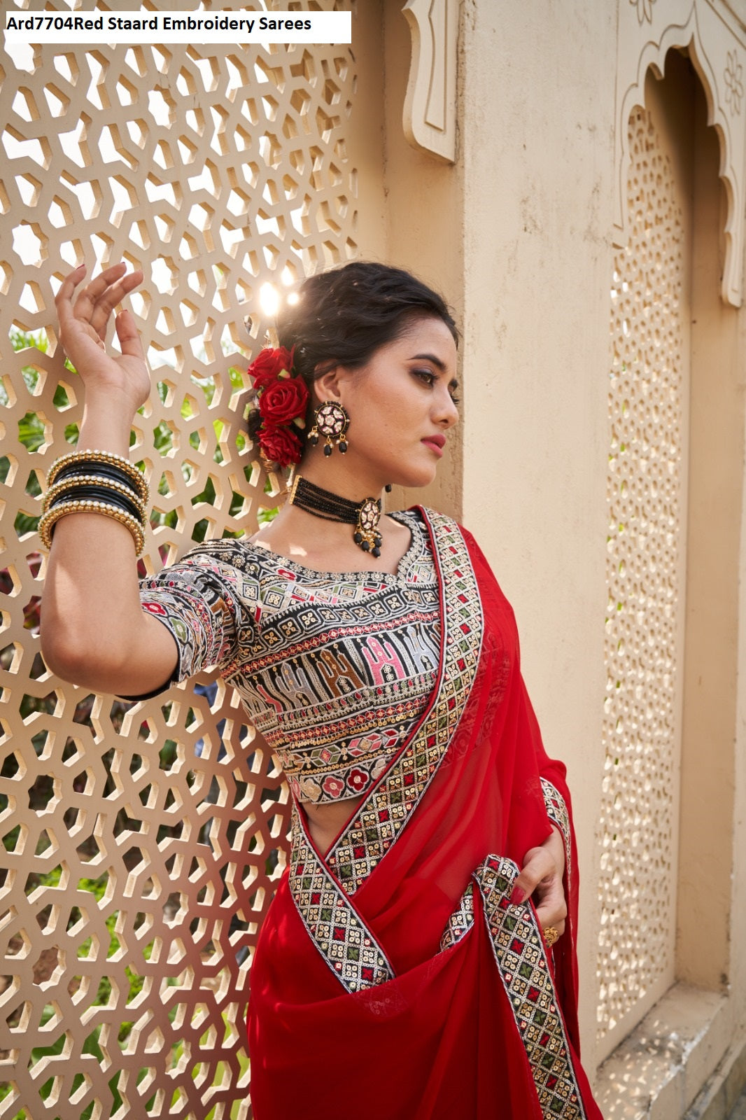 Ard7704Red Staard Embroidery Sarees