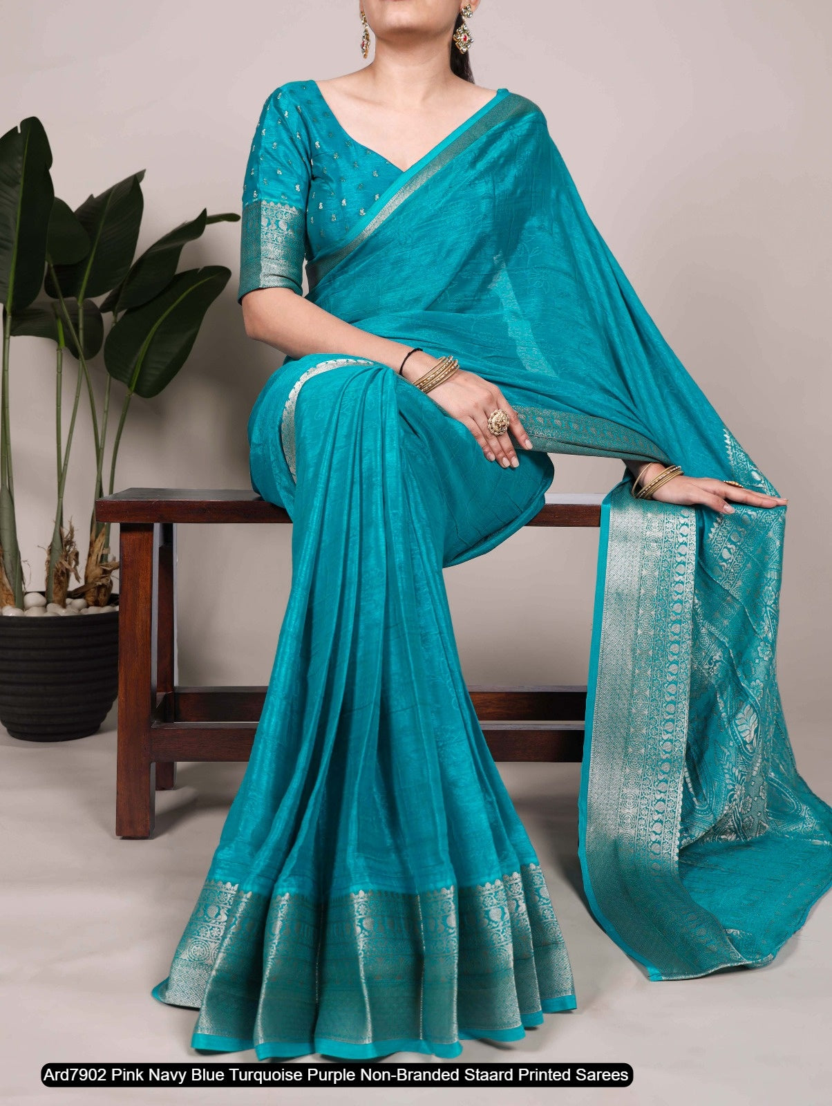 Ard7902 Pink Navy Blue Turquoise Purple Non-Branded Staard Printed Sarees
