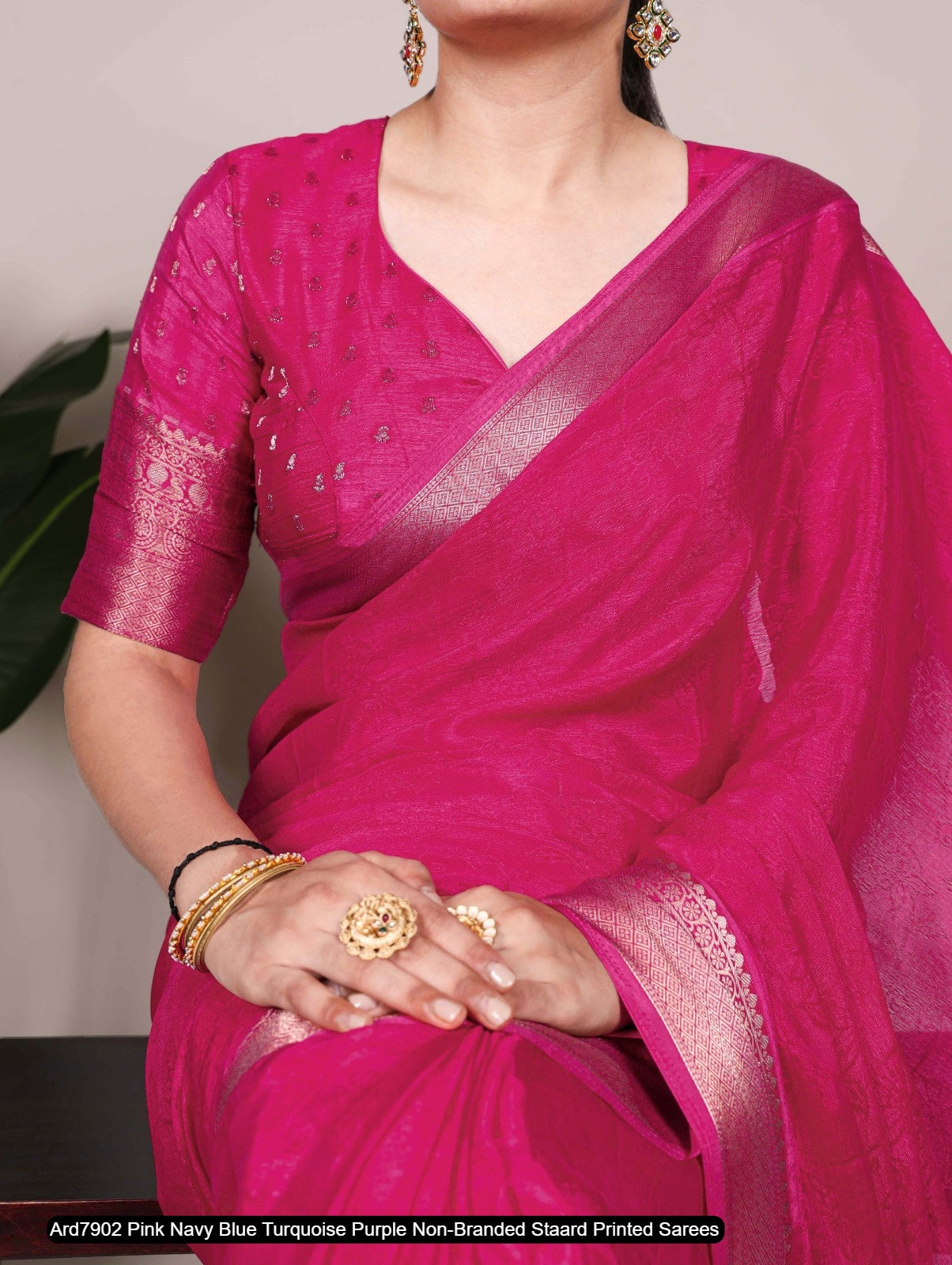 Ard7902 Pink Navy Blue Turquoise Purple Non-Branded Staard Printed Sarees