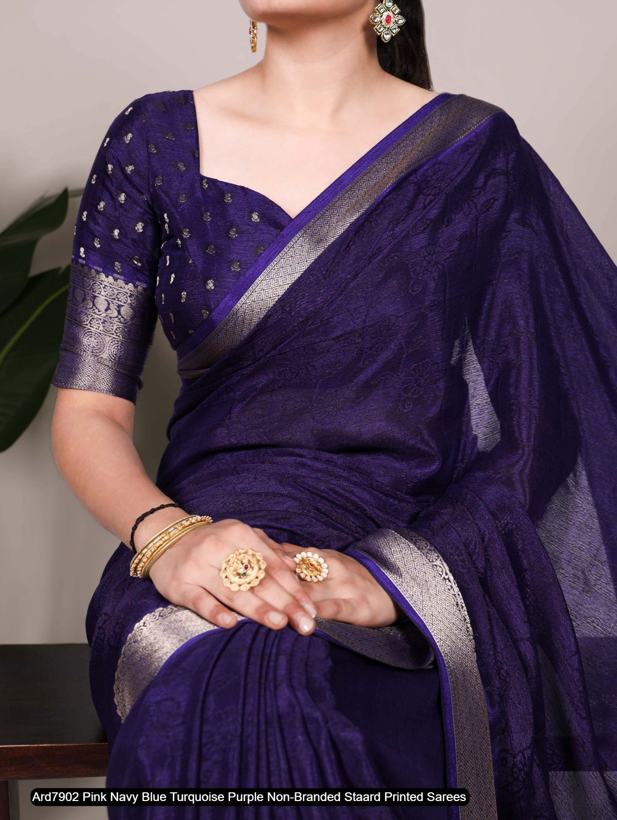 Ard7902 Pink Navy Blue Turquoise Purple Non-Branded Staard Printed Sarees