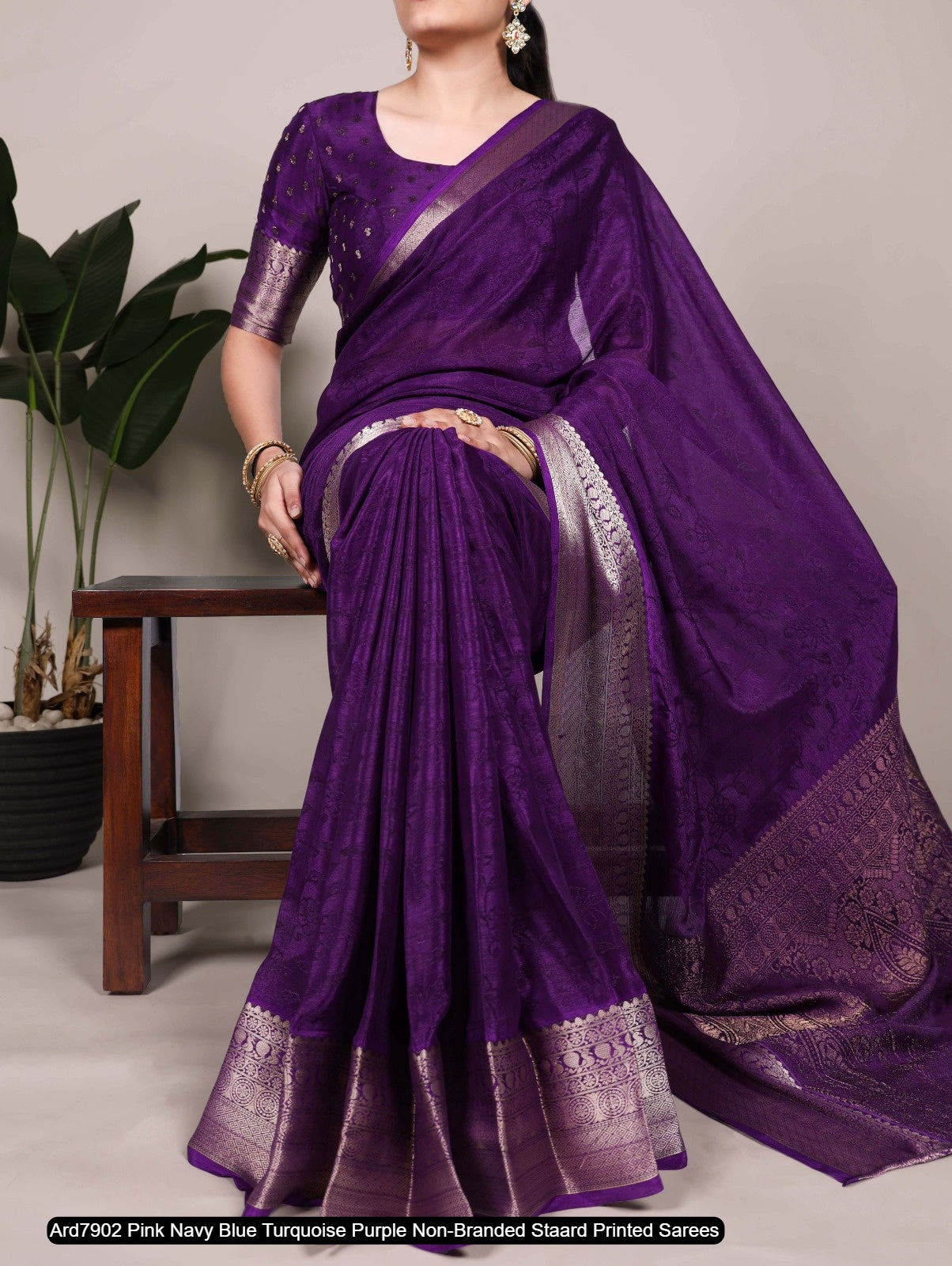Ard7902 Pink Navy Blue Turquoise Purple Non-Branded Staard Printed Sarees