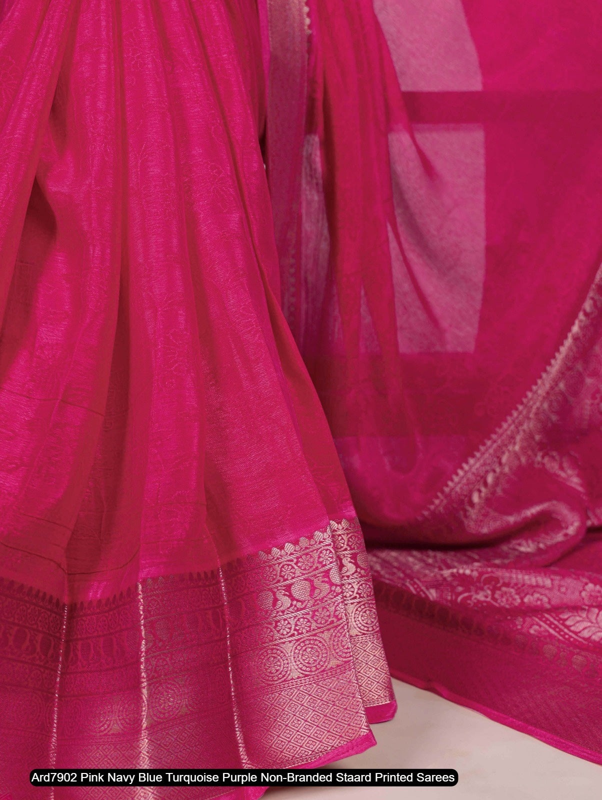 Ard7902 Pink Navy Blue Turquoise Purple Non-Branded Staard Printed Sarees