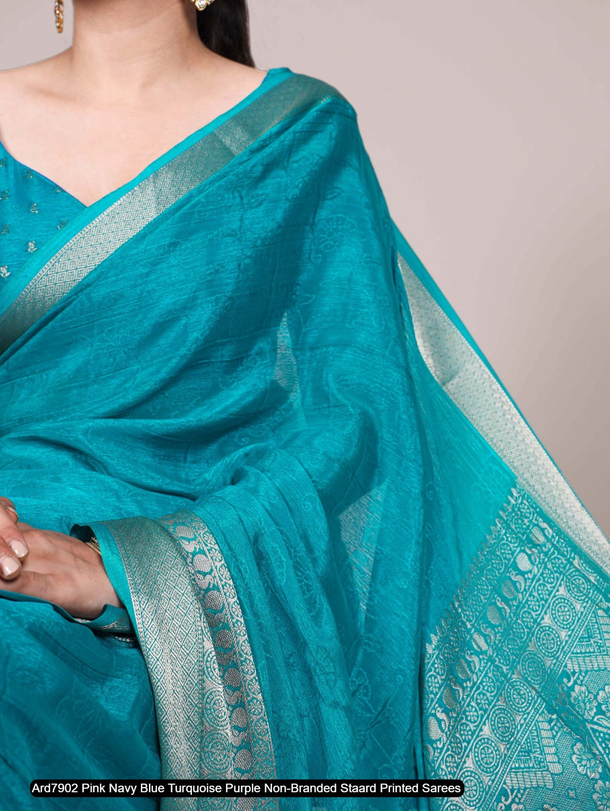 Ard7902 Pink Navy Blue Turquoise Purple Non-Branded Staard Printed Sarees