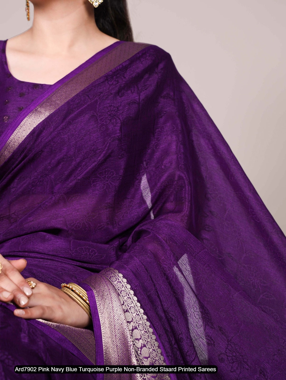 Ard7902 Pink Navy Blue Turquoise Purple Non-Branded Staard Printed Sarees