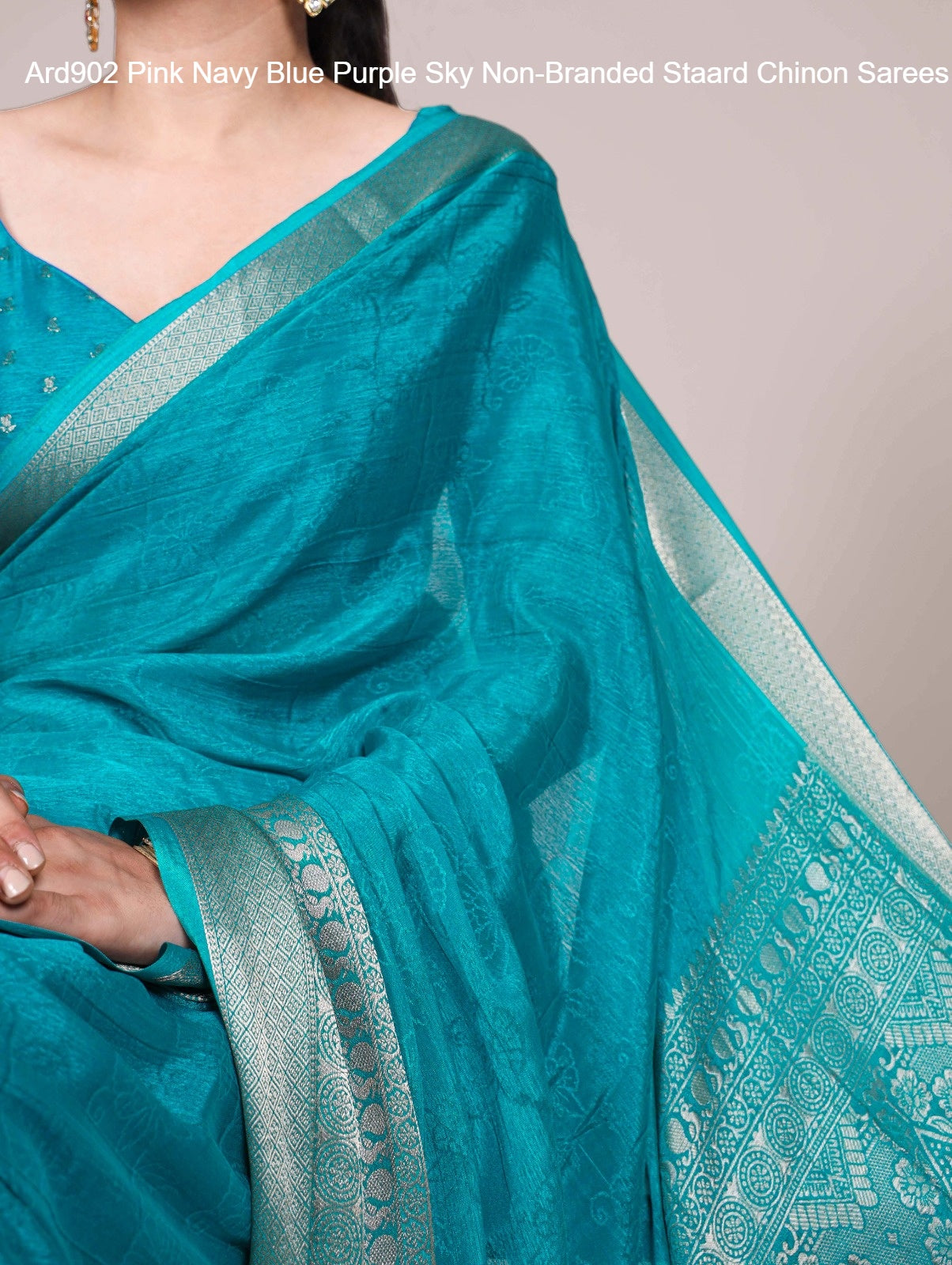 Ard902 Pink Navy Blue Purple Sky Non-Branded Staard Chinon Sarees