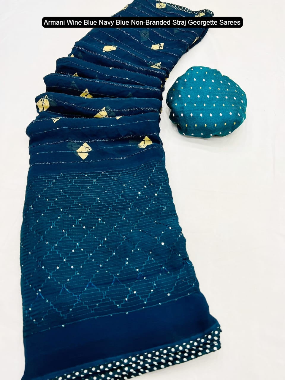 Armani Wine Blue Navy Blue Non-Branded Straj Georgette Sarees