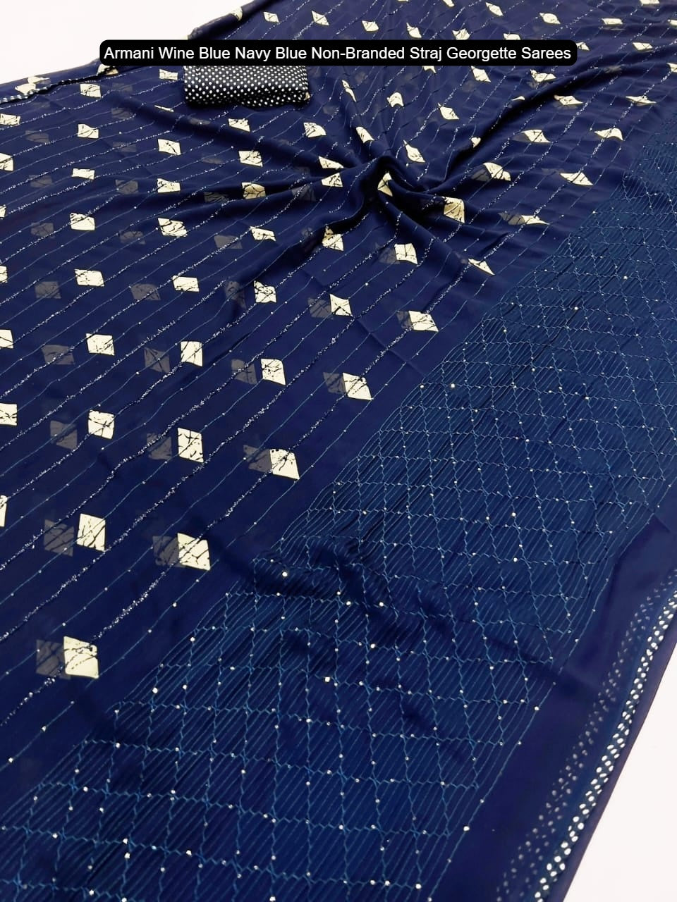 Armani Wine Blue Navy Blue Non-Branded Straj Georgette Sarees