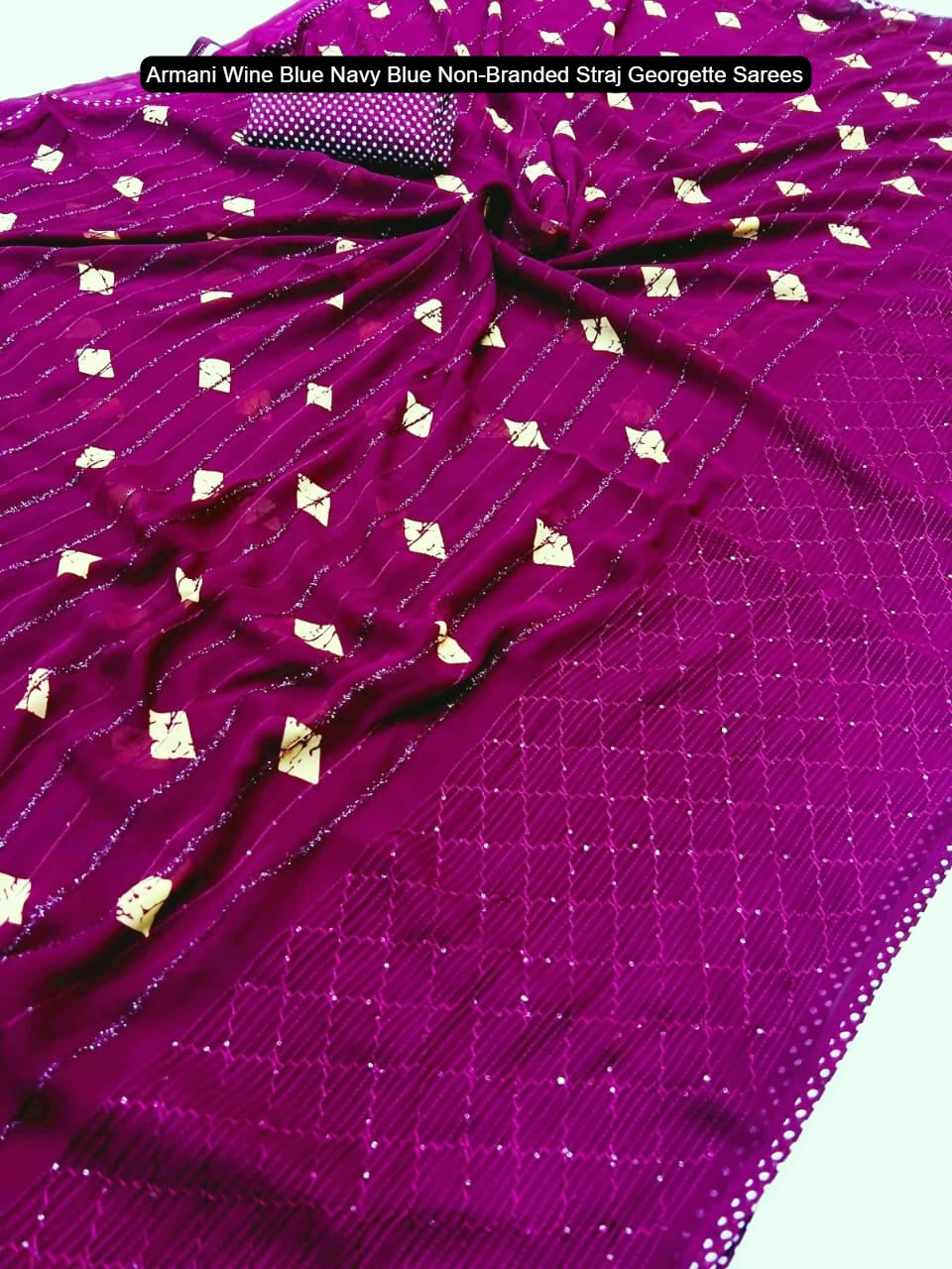 Armani Wine Blue Navy Blue Non-Branded Straj Georgette Sarees