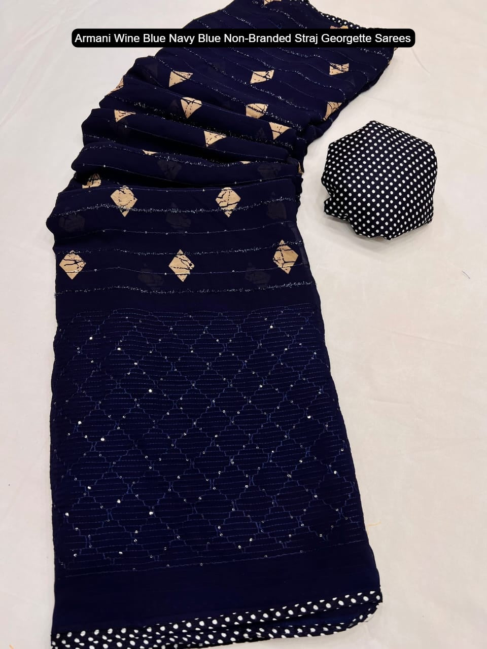 Armani Wine Blue Navy Blue Non-Branded Straj Georgette Sarees