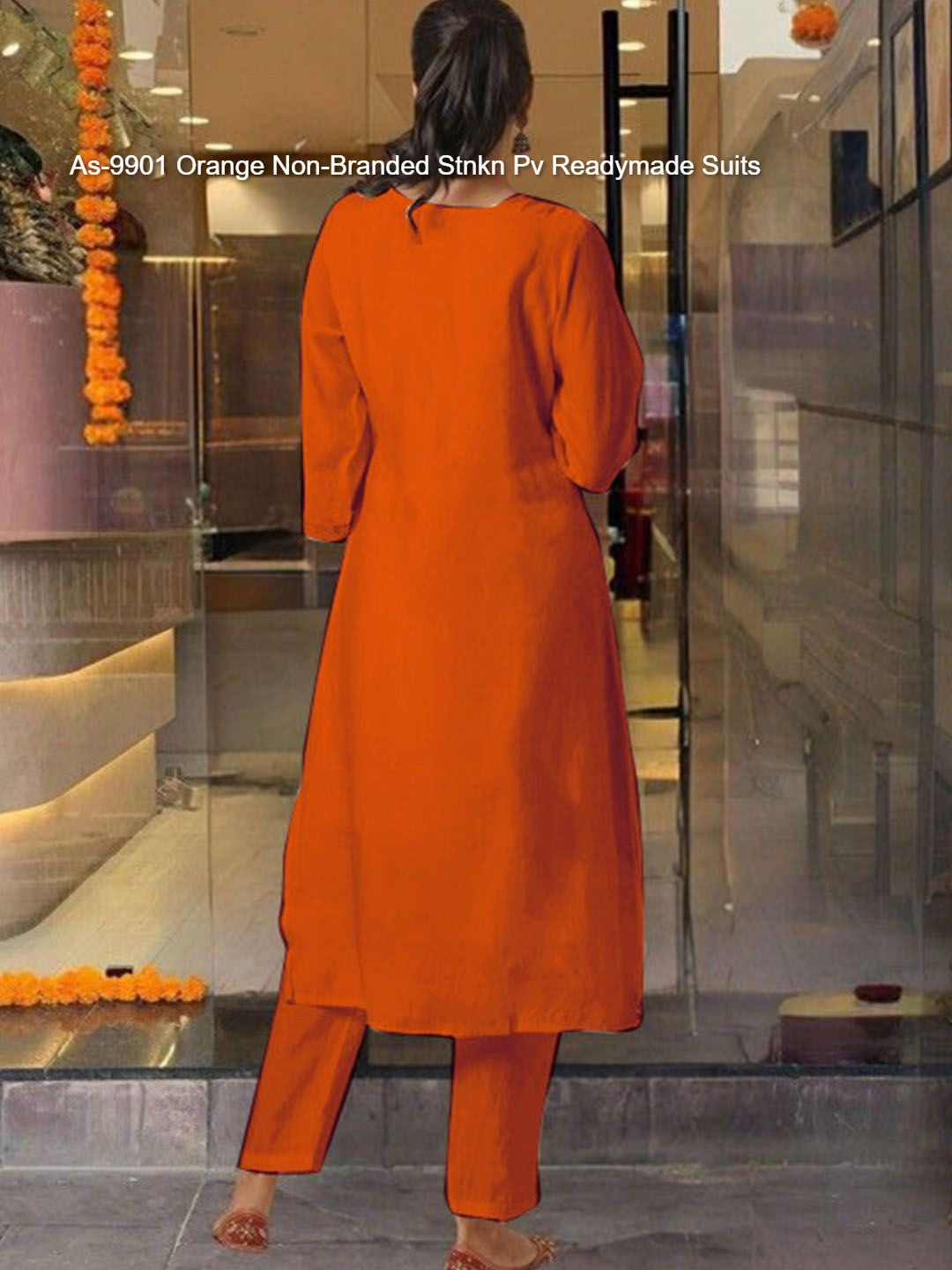 As-9901 Orange Non-Branded Stnkn Pv Readymade Suits