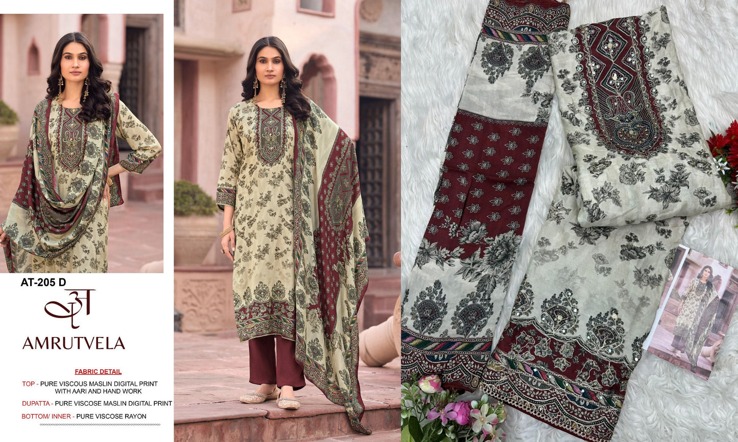 At-205-D Amrutvela Viscose Muslin Pakistani Salwar Suits
