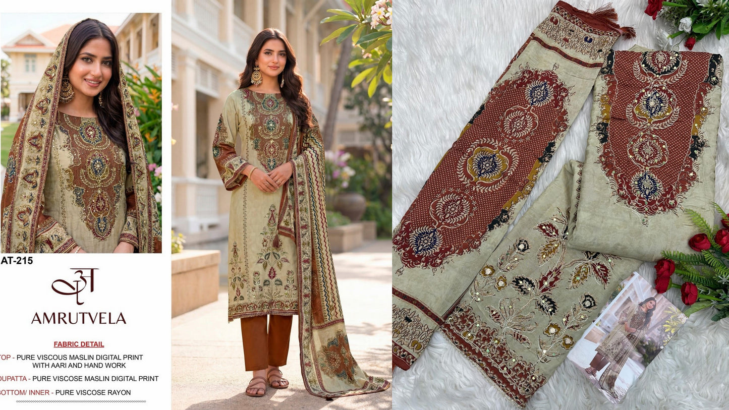 At-215 Amrutvela Viscose Muslin Pakistani Salwar Suits