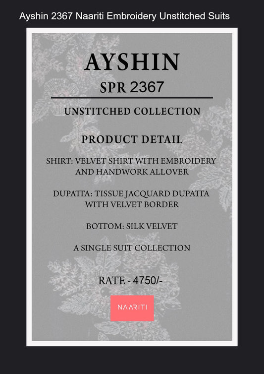 Ayshin 2367 Naariti Embroidery Unstitched Suits