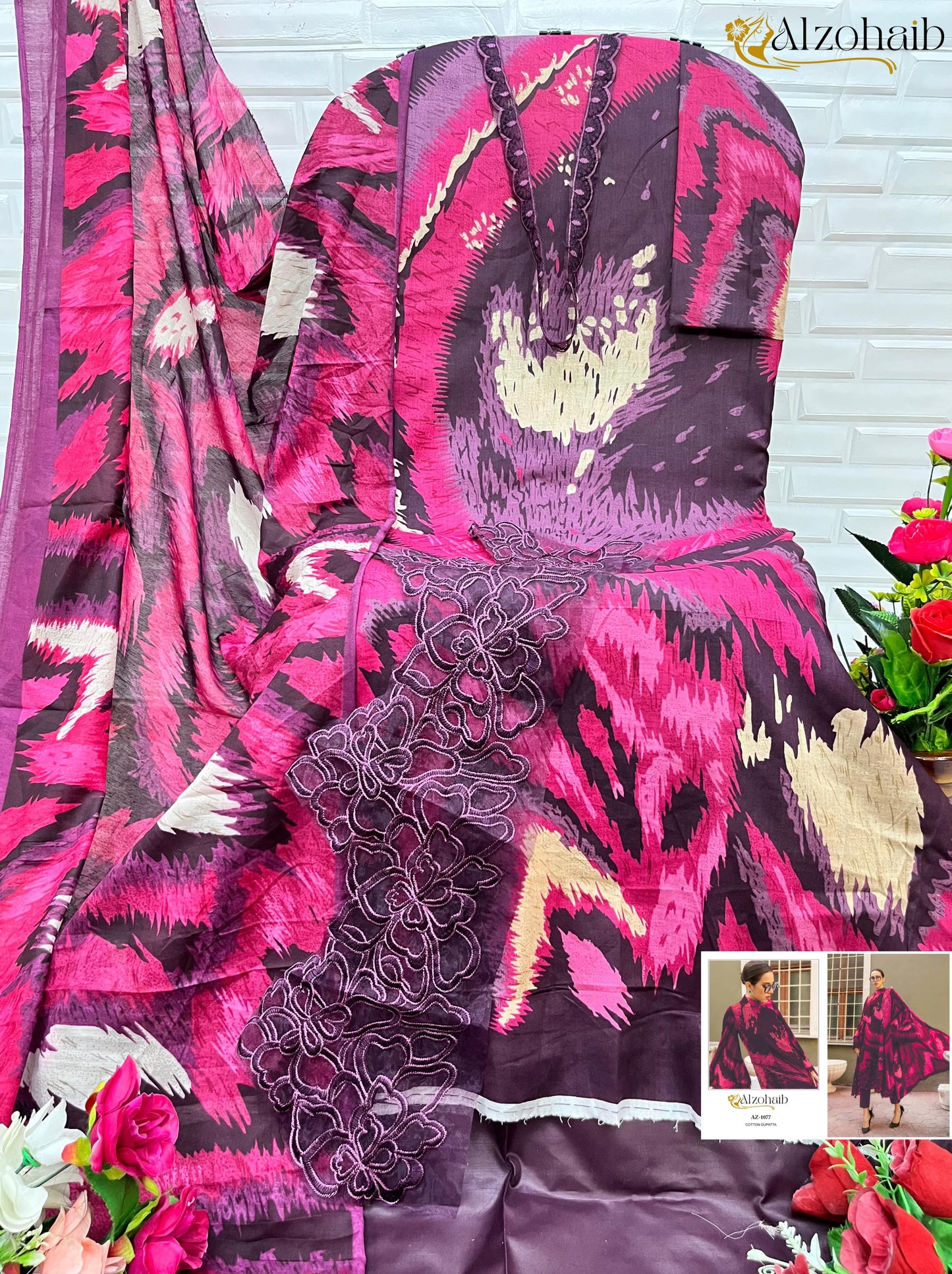 Az-1077 Al Zohaib Embroidery Pakistani Patch Suits