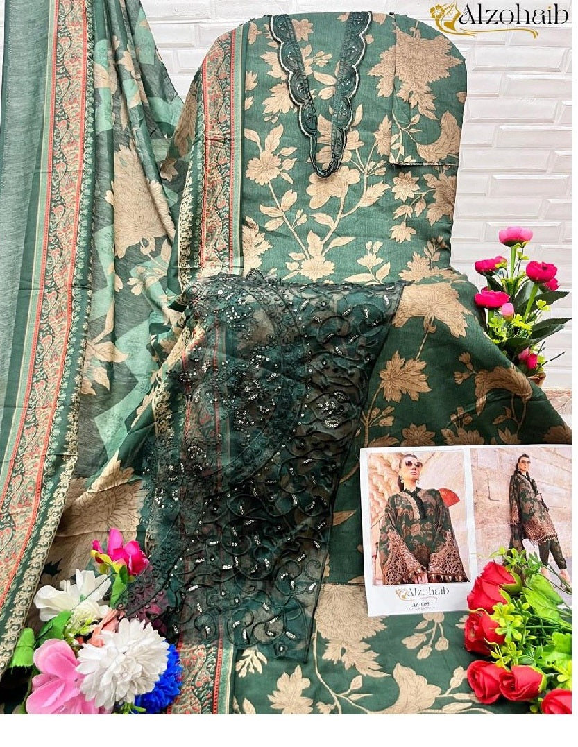 Az-1085 Al Zohaib Cotton Pakistani Patch Suits