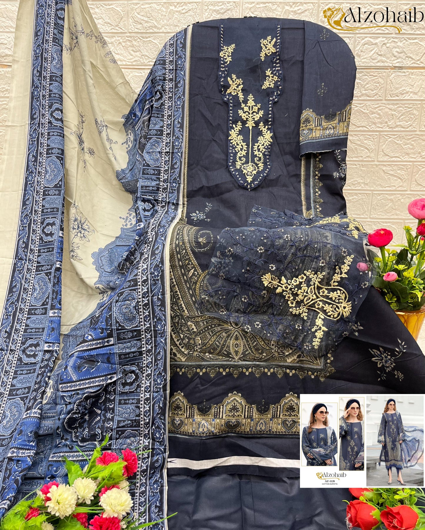 Az-1128 Al Zohaib Printed Pakistani Patch Suits