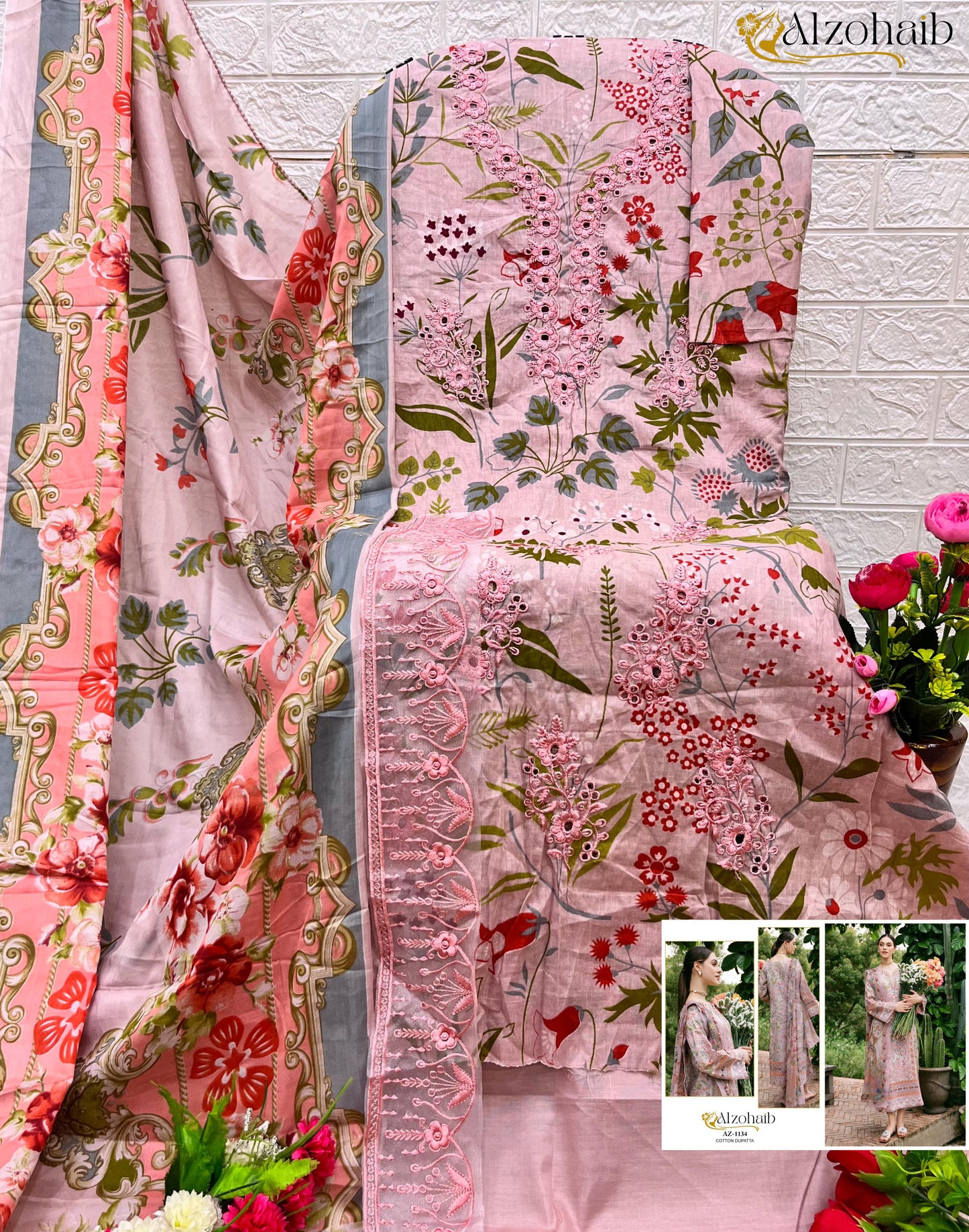 Az-1134 Al Zohaib Printed Pakistani Patch Suits
