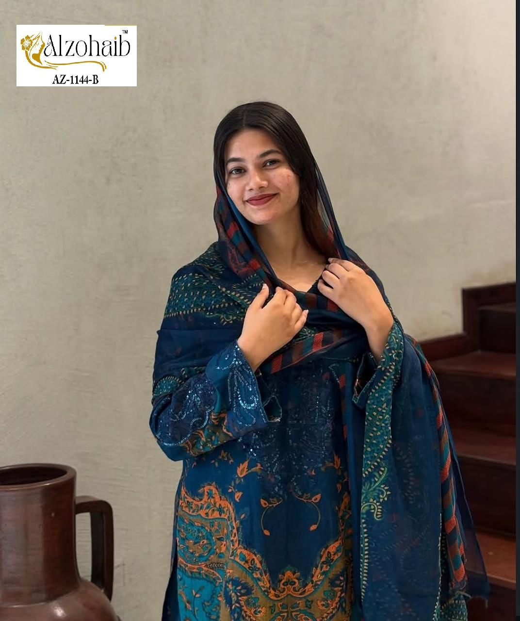Az-1144 B Al Zohaib Printed Pakistani Patch Suits
