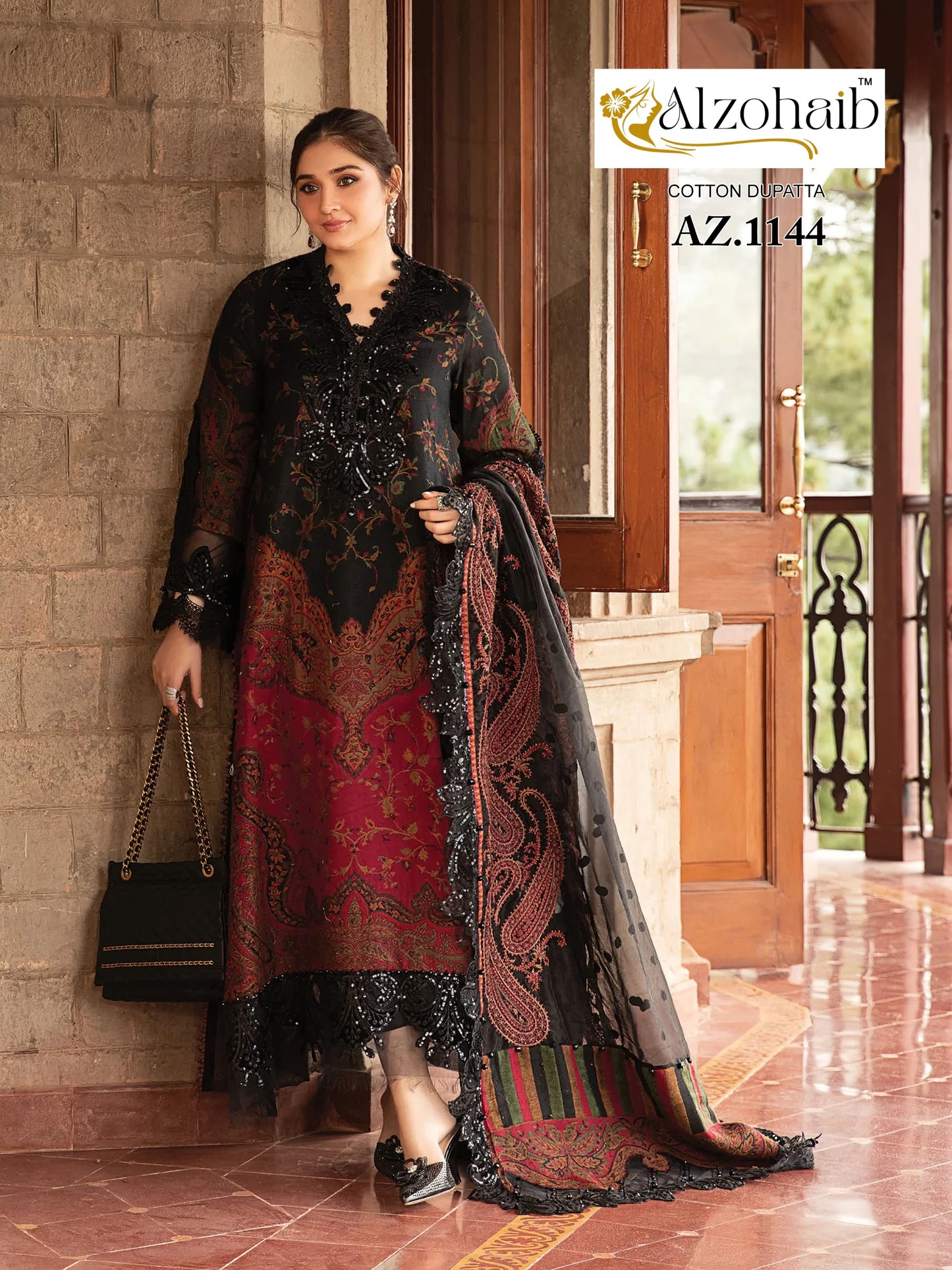 Az-1144 Black Al Zohaib Embroidery Pakistani Salwar Suits