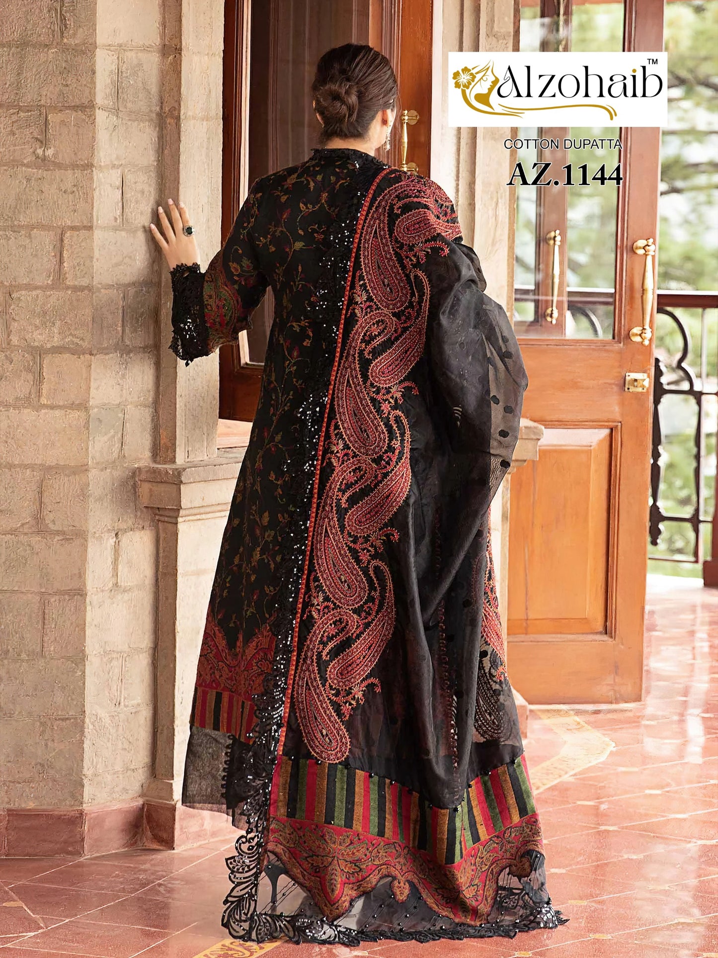 Az-1144 Black Al Zohaib Embroidery Pakistani Salwar Suits